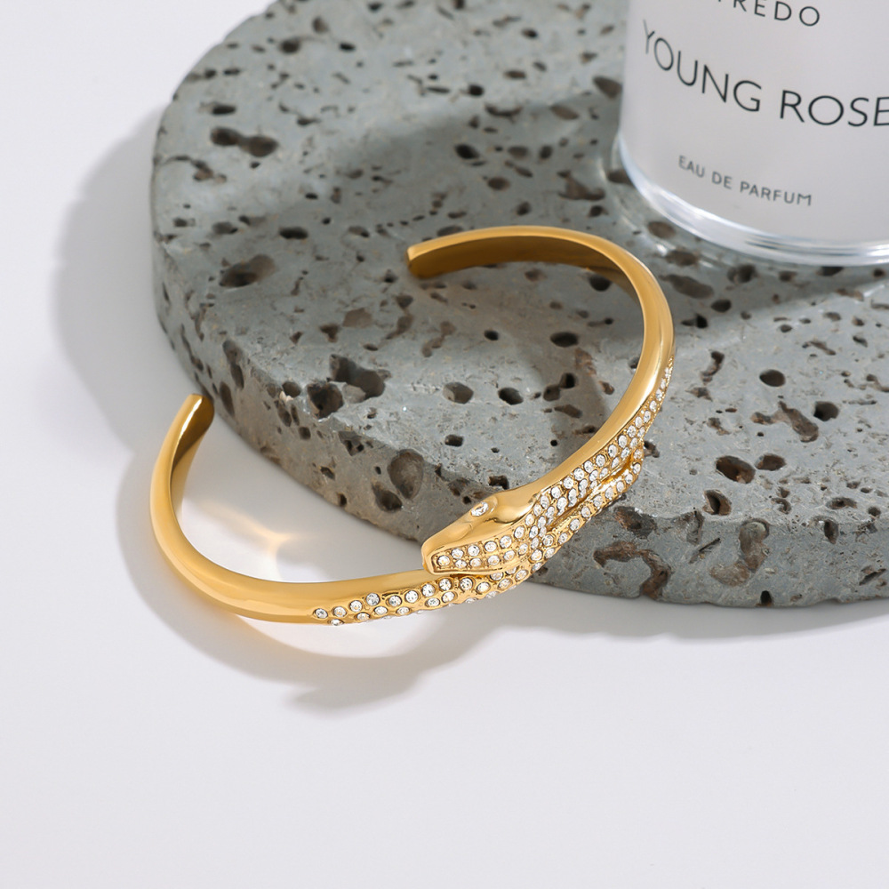 Bracelet Jonc Rétro Pour Femme, En Acier Inoxydable, Étanche, Couleur Or, Forme Serpent (1 Pièce) Image6