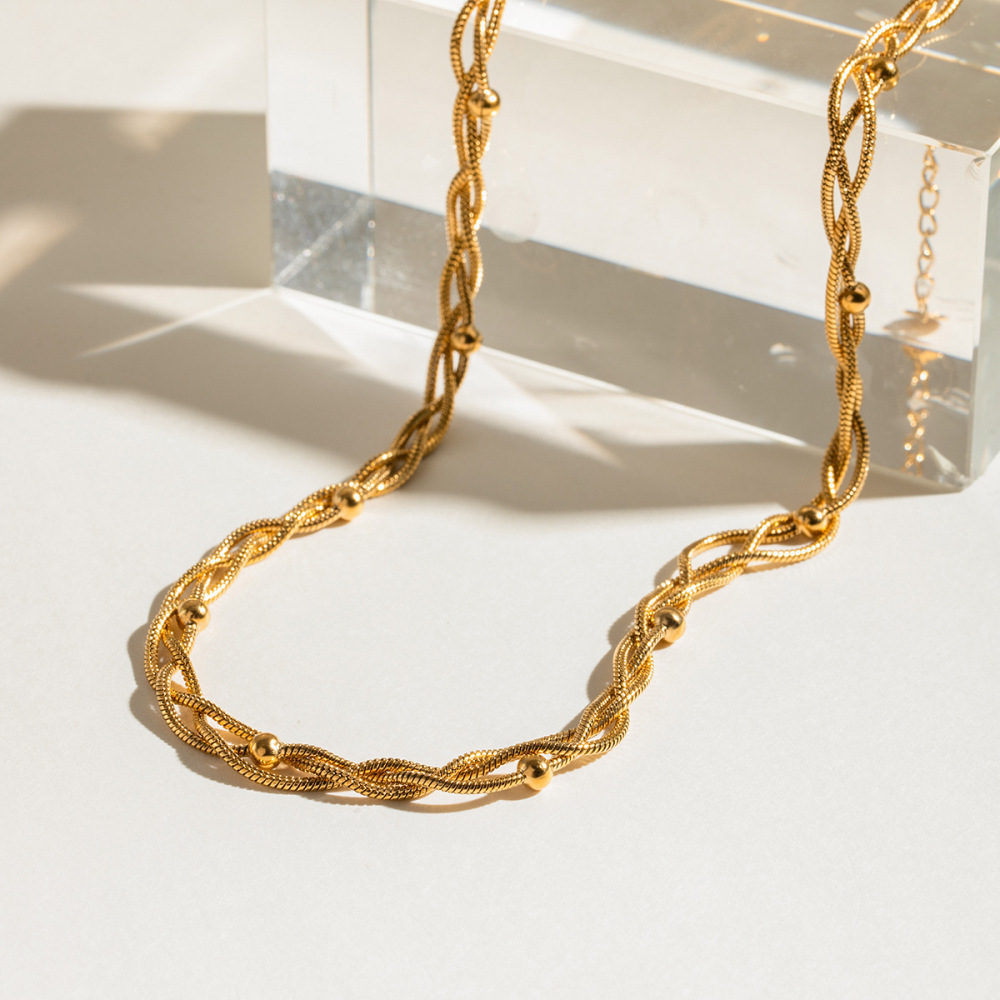 Collier Simple En Acier Inoxydable Plaqué Or Pour Femme, Série Simple, 1 Pièce h5Image2
