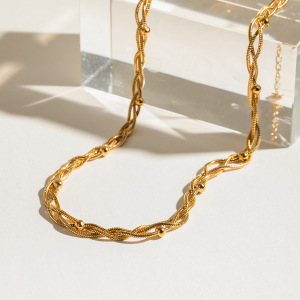 Collier Simple En Acier Inoxydable Plaqué Or Pour Femme, Série Simple, 1 Pièce h5 Image2
