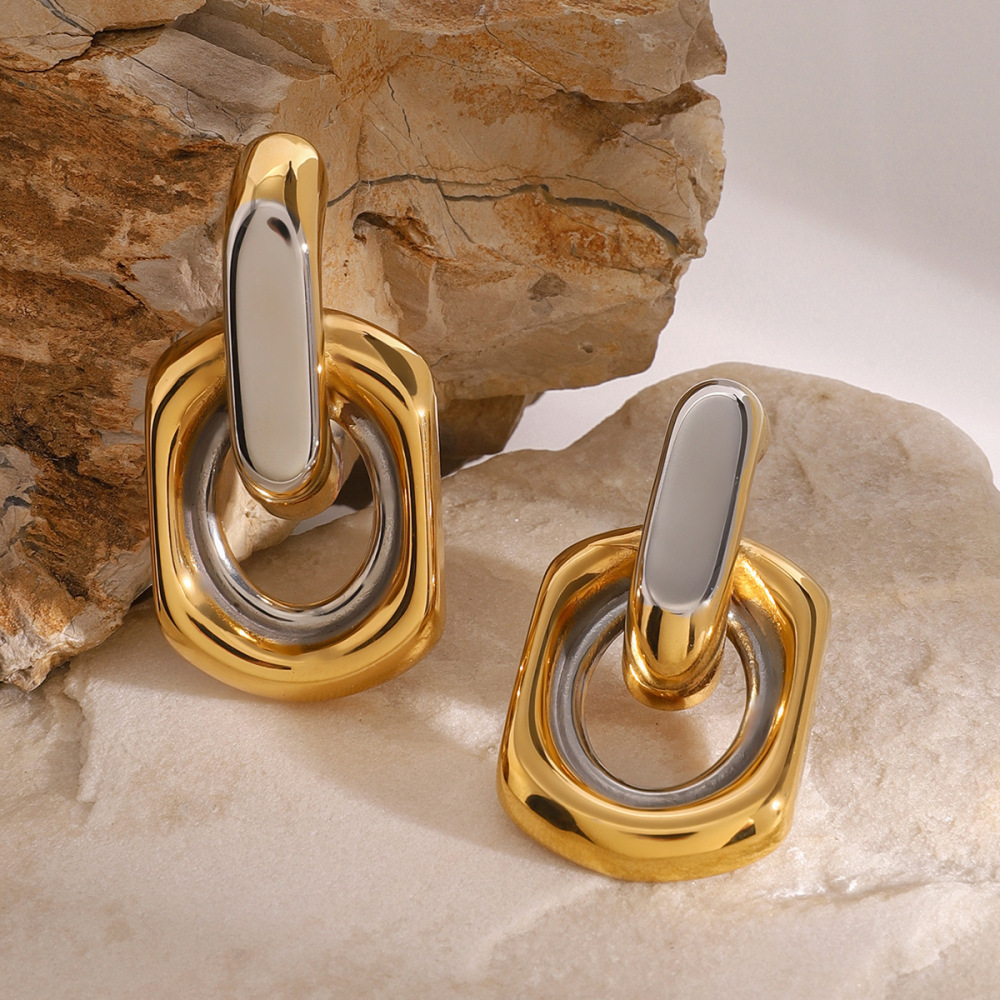 1 Paire De Boucles D'Oreilles À Tige Géométriques Décontractées En Acier Inoxydable Plaqué Or  Pour Femmes Image2