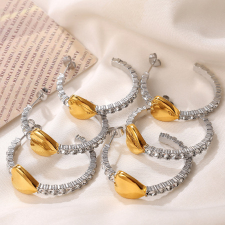 1 paire de boucles d'oreilles créoles élégantes en acier titane couleur or pour femme, série Simple 2