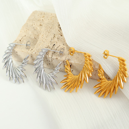 1 paire de boucles d'oreilles puces pour femme, style rétro géométrique simple, en acier inoxydable plaqué or. 2