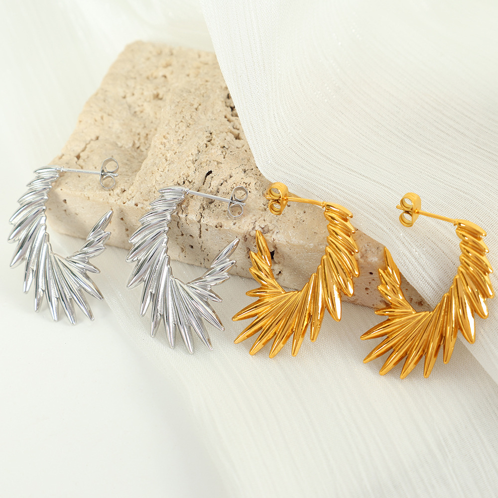 1 Paire De Boucles D'Oreilles Puces Pour Femme, Style Rétro Géométrique Simple, En Acier Inoxydable Plaqué Or. Image3