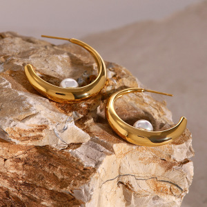 1 Paire De Boucles D'Oreilles Créoles Élégantes Géométriques En Acier Inoxydable Plaqué Or  Avec Perles Artificielles Pour Femmes h5 Image3