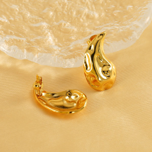 1 Paire De Boucles D'Oreilles À Tige Pour Femme En Acier Inoxydable Plaqué Or , Série Simple, Forme Goutte h5 Image4