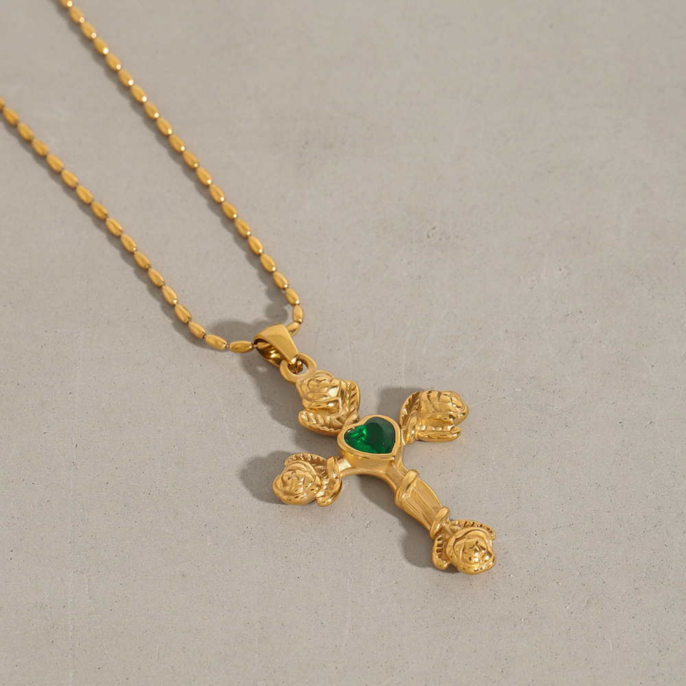 Collier Pendentif Femme En Acier Inoxydable Doré, Étanche, Avec Croix De Ross, Collection Luxueuse (1 Pièce) Image5