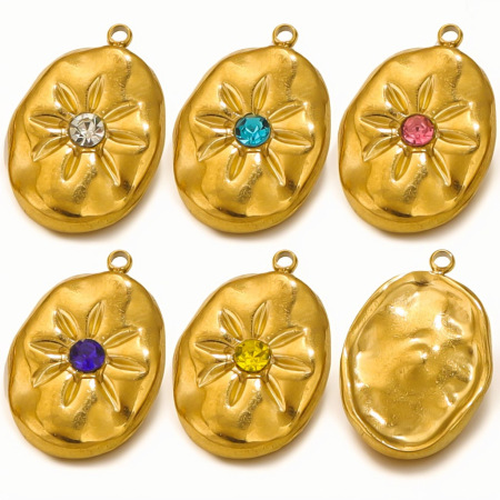 Pendentif femme elliptique élégant en acier inoxydable doré, collection Simple Series Elegant Sun (1 pièce)