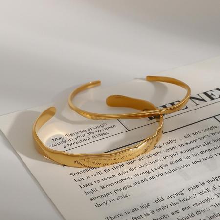 Bracelet jonc pour femme, 1 pièce, série Shining, forme annulaire irrégulière, en acier inoxydable étanche, couleur or