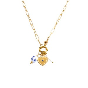 Collier Pendentif Pour Femme, Collection Classique, En Porcelaine, Avec Pendentif Cœur Et Lettres Aléatoires, En Acier Inoxydable, Couleur Or, Étanche, Orné D'Une Perle Artificielle. h5 Image8