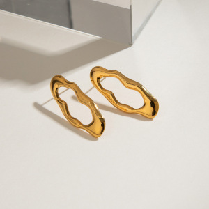 1 Paire De Boucles D'Oreilles À Tige Ovales En Acier Inoxydable Doré Pour Femme, De La Série Classic h5 Image3