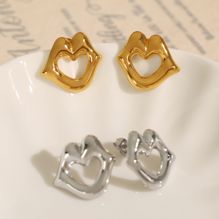 1 paire de boucles d'oreilles à tige géométriques simples en acier inoxydable plaqué or  pour femme 2
