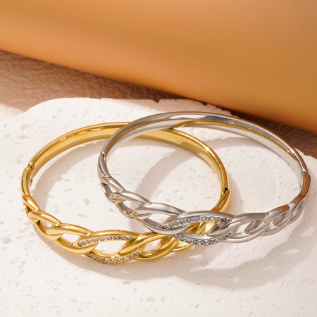 Bracelet jonc classique torsadé Dazzling Series pour femme, couleur or, en acier inoxydable, étanche (1 pièce)