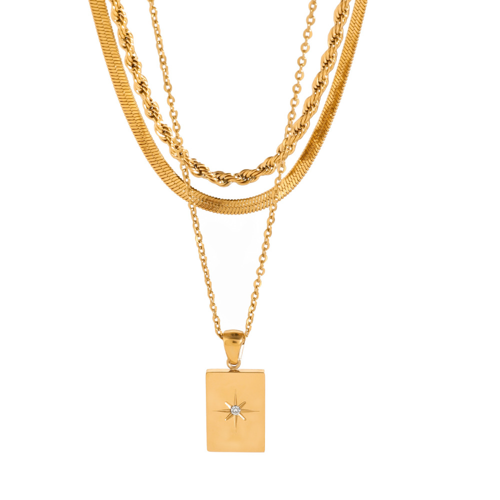 Collier Simple Et Décontracté En Acier Inoxydable Plaqué Or  Avec Strass Pour Femme Image5