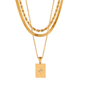 Collier Simple Et Décontracté En Acier Inoxydable Plaqué Or  Avec Strass Pour Femme h5 Image5