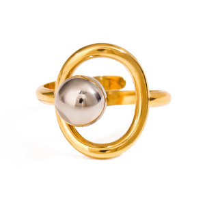 Bague Ajustable Pour Femme Daily Series Classic, Ronde Et Irrégulière, En Acier Inoxydable Étanche Couleur Or (1 Pièce). h5 Image8