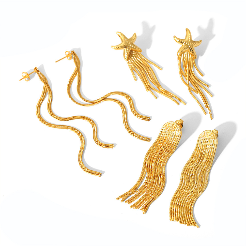 Boucles D'Oreilles Pendantes Pour Femme, Modèle Simple Et Haut De Gamme, À Pompons, En Acier Inoxydable Plaqué Or. Image6