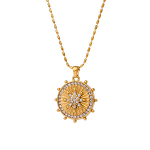 Collier Pendentif Femme En Acier Inoxydable Doré, Étanche, En Forme D'Étoile À Huit Branches (1 Pièce), Collection De Luxe h5 Image11