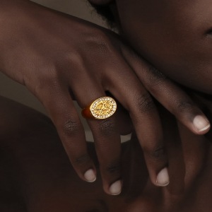 Bague Chevalière Pour Femme, En Acier Inoxydable Doré, Ornée D'Une Fleur Naturelle (1 Pièce), Collection De Luxe. h5 Image8