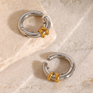 1 Paire De Manchettes D'Oreilles Femme En Acier Inoxydable Plaqué Or, Style Géométrique Décontracté Et Simple h5 Image4