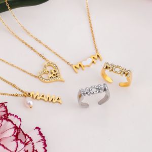Collier Pendentif Femme Étanche En Acier Inoxydable Avec Lettre « Maman » (1 Pièce) - Collection Romantique - Collection Fête Des Mères h5 Image5