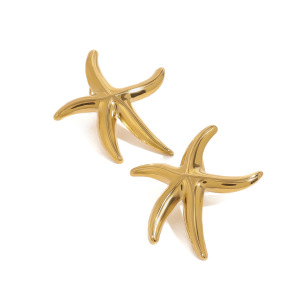 Boucles D'Oreilles Puces Pour Femme, En Acier Inoxydable Doré, Forme Étoile De Mer, Collection Romantique, Idéales Pour Les Vacances. Collection Vacances. h5 Image6