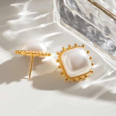 1 Paire De Boucles D'Oreilles À Tige Géométriques Rétro En Acier Inoxydable Plaqué Or Pour Femme 2