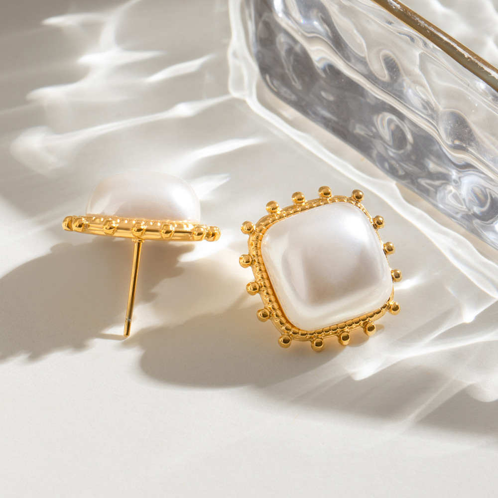 1 Paire De Boucles D'Oreilles À Tige Géométriques Rétro En Acier Inoxydable Plaqué Or Pour Femme Image3