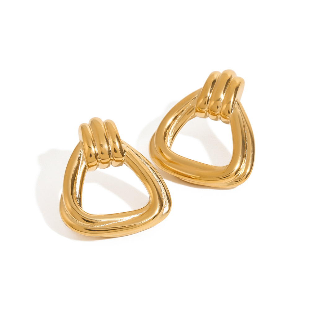 Boucles D'Oreilles Puces Minimalistes Triangulaires En Acier Inoxydable Doré, Étanches, Collection Moderne, Pour Femme (1 Paire). Image6