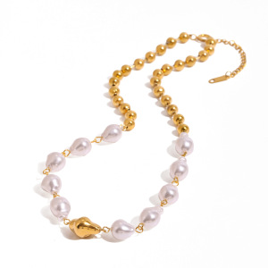 Collier De Perles Artificielles Pour Femmes, Série Luxueuse, Ligne , En Acier Inoxydable Plaqué Or  h5 Image7