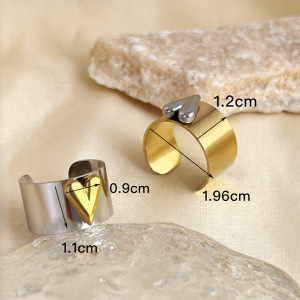 Bague Ajustable Pour Femme, En Acier Inoxydable Étanche, Motif Cœur, Couleurs Assorties (1 Pièce). h5 Image5