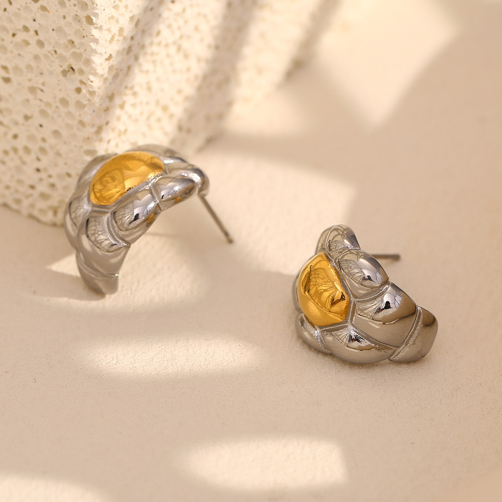 Boucles D'Oreilles Puces Pour Femme, Collection Simple Series Fashion Ol Null, En Acier Inoxydable Étanche, Couleur Or (1 Paire). Image5