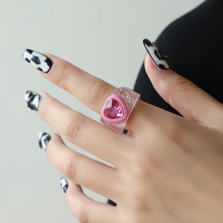 Bague simple en résine pour femme, série romantique, motif cœur mignon 2