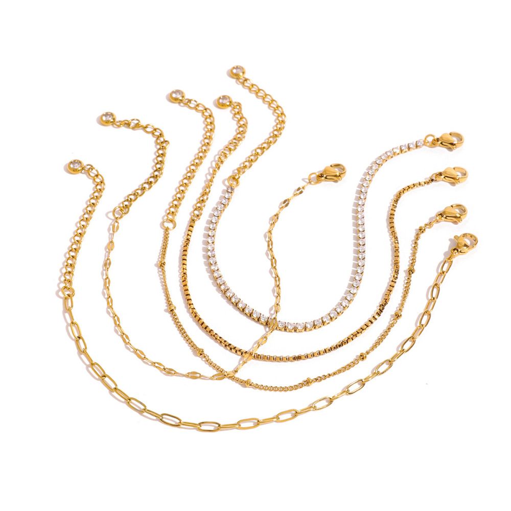 Bracelet Chaîne Pour Femme En Acier Inoxydable Plaqué Or  Avec Strass, Série Simple  Image5
