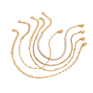 Bracelet Chaîne Pour Femme En Acier Inoxydable Plaqué Or  Avec Strass, Série Simple  h5 Image5