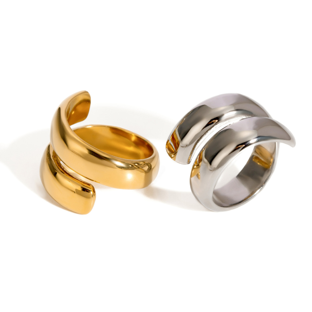 1 Paire De Bagues Ouvertes À Ressort En Acier Inoxydable Or  À Double Couche, Tendance, Pour S D'Internet, Bijoux Hypoallergéniques, Bague Réglable Pour Femmes Image4