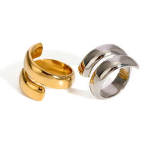 1 Paire De Bagues Ouvertes À Ressort En Acier Inoxydable Or  À Double Couche, Tendance, Pour S D'Internet, Bijoux Hypoallergéniques, Bague Réglable Pour Femmes h5 Image4