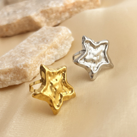 Bague ajustable rétro étoile pour femme, en acier inoxydable étanche couleur or (1 pièce).