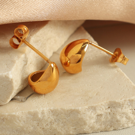 1 paire de boucles d'oreilles à tige classiques en acier inoxydable plaqué or  pour femme, série simple 2