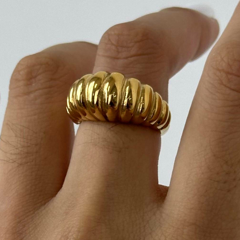 Bague Tendance En Acier Inoxydable Doré, 1 Pièce, Étanche. h5Image4