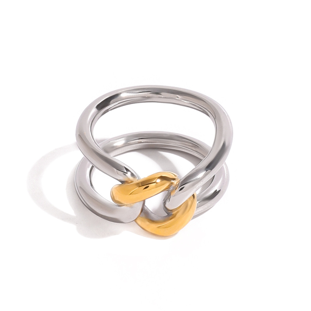 Bague Simple Pour Femme, Collection Simple Twist, En Acier Inoxydable Plaqué Or Et Étanche (1 Pièce). Image5