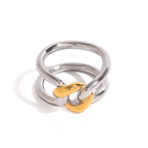 Bague Simple Pour Femme, Collection Simple Twist, En Acier Inoxydable Plaqué Or Et Étanche (1 Pièce). h5 Image5