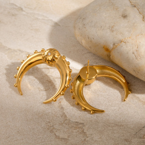 1 Paire De Boucles D'Oreilles À Tige Rétro Soleil/Lune En Acier Inoxydable Plaqué Or  Avec Strass Pour Femme h5 Image4