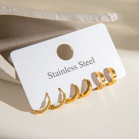 1 paire de boucles d'oreilles géométriques rétro en acier inoxydable plaqué or  pour femme 2