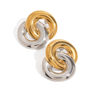 1 Paire De Boucles D'Oreilles Puces Pour Femme, Style Classique Moderne, Annulaires Superposées, En Acier Inoxydable Étanche, Couleur Or. h5 Image6