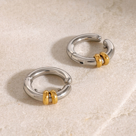 1 paire de manchettes d'oreilles femme en acier inoxydable plaqué or, style géométrique décontracté et simple 2