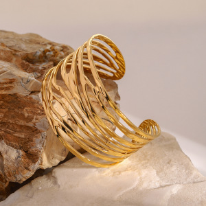 Bracelet Géométrique Simple En Acier Inoxydable Plaqué Or  Pour Femme, 1 Pièce h5 Image3