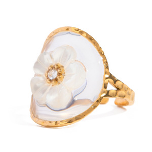 1 Paire De Bagues Ajustables Pour Femme En Acier Inoxydable Plaqué Or  Avec Strass, Série Romantique, Motif Fleur Douce h5 Image5