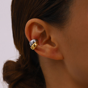 1 Paire De Boucles D'Oreilles Annulaires Simple Series Daily En Acier Inoxydable Étanche, Couleurs Or Et Argent Mélangées, Pour Femmes h5 Image5