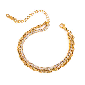 Bracelet Chaîne Simple Géométrique En Acier Inoxydable Plaqué Or Avec Strass Pour Femme, Série Luxueuse, 1 Pièce h5 Image6