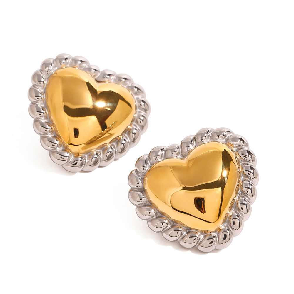 1 Paire De Boucles D'Oreilles À Tige Élégantes En Forme De Cœur, Série Simple, En Acier Inoxydable Plaqué Or , Pour Femme h5Image4